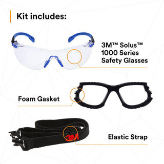 3M Solus Safety Glasses 1000-Series S1101SGAF-KT, Kit, Foam, Strap,
Black/Blue