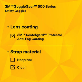 3M GoggleGear 500 Series GG501SGAF, Clear Scotchgard Anti-fog lens 10
EA/Case