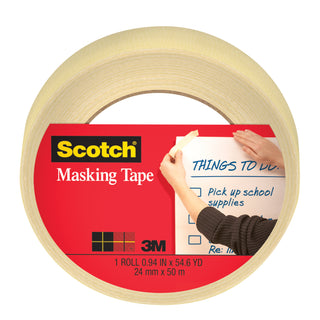 Scotch® Masking Tape 3400-24TR-IN, .94 in x 54.6 yd (24 mm x 50 m), 1 pack