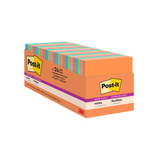 Post-it® Super Sticky Notes 654-24SSAU-CP, 3 In X 3 In (76 mm X 76 mm)