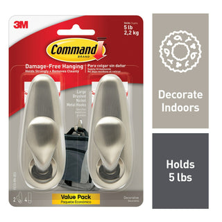 Command Large Forever Classic Brushed Nickel Metal Hook 2 packFC13-BN-2ES