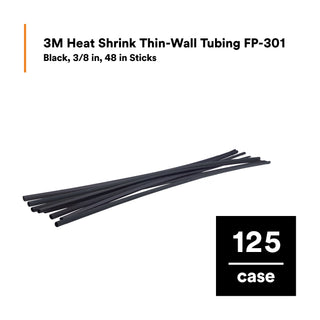 3M Heat Shrink Thin-Wall Tubing FP-301-3/8-48"-Black-125 Pcs, 48 inLength sticks