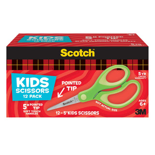 Scotch 12PK Kids Scissors 1442P-12, 5 inch, Green, Pointed