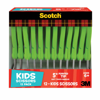 Scotch 12PK Kids Scissors 1442P-12, 5 inch, Green, Pointed