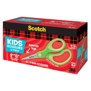 Scotch 12PK Kids Scissors 1442P-12, 5 inch, Green, Pointed