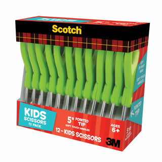 Scotch 12PK Kids Scissors 1442P-12, 5 inch, Green, Pointed