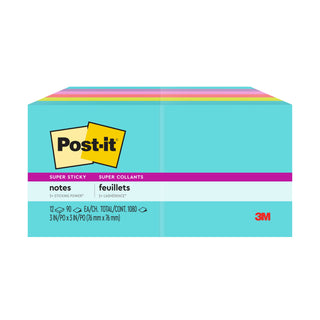 Post-it® Super Sticky Notes 654-12SSMIA, 3 in x 3 in (76 mm x 76 mm)