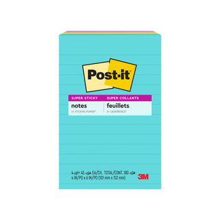 Post-it® Super Sticky Notes 4621-4SSMIA, 4 in x 6 in (101 mm x 152 mm)