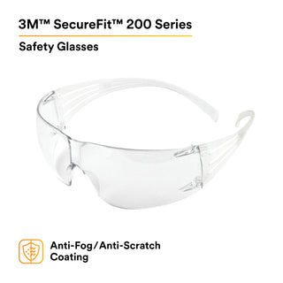 3M SecureFit Protective Eyewear SF201AFP, Clear Lens