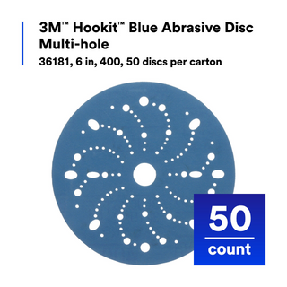 3M Hookit Blue Abrasive Disc 321U Multi-hole, 36181, 6 in, 400