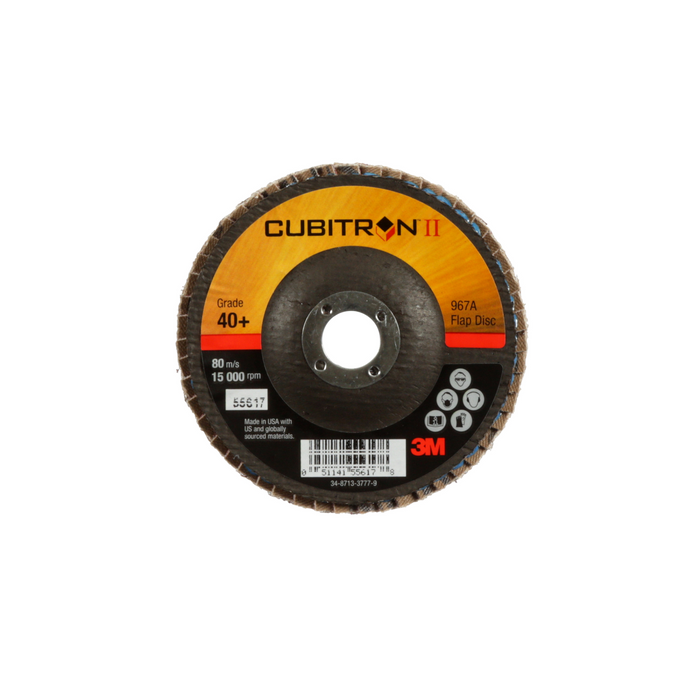 3M Cubitron II Flap Disc 967A, 40+, T29, 4 in x 5/8 in
