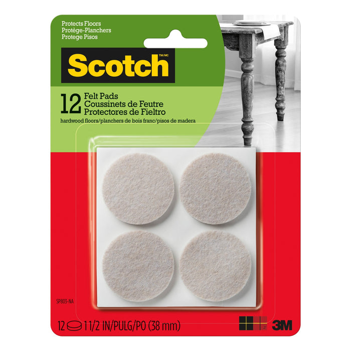 Scotch Round Felt Pads SP803-NA, Beige, 1.5 in