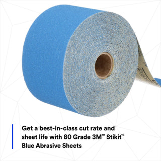 3M Stikit Blue Abrasive Sheet Roll, 36217, 80, 2-3/4 in x 20 yd