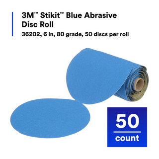 3M Stikit Blue Abrasive Disc Roll, 36202, 6 in, 80 grade, 50 discs per
roll