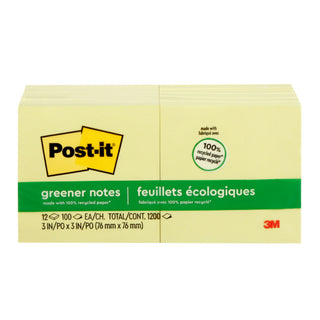 Post-it® Notes 654-RP, 3 in x 3 in Canary Yellow