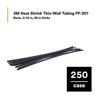 3M Heat Shrink Thin-Wall Tubing FP-301-3/16-48"-Black-250 Pcs