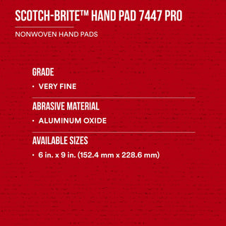 Scotch-Brite Hand Pad 7447B Pro, PO-HP, A/O Very Fine, Maroon, 6 in x 9 in