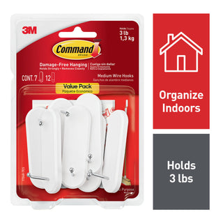 Command Medium Wire Hooks, Value Pack 7 hooks, 12 strips, 17068-7ES.