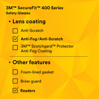 3M SecureFit Protective Eyewear SF415AF, Clear Lens, +1.5 Diopter