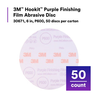 3M Hookit Purple Finishing Film Abrasive Disc 260L, 30671, 6 in, P600