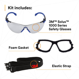 3M Solus 1000-Series Safety Glasses S1107SGAF-KT, Kit, Foam, Strap,
BLU/BLK