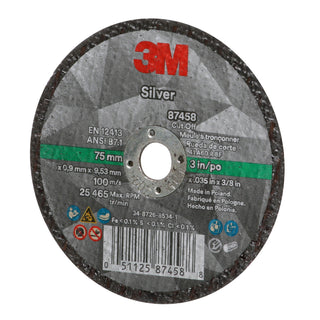 3M Silver Cut-Off Wheel, 87458, T1, 3 in x .035 in x 3/8 in