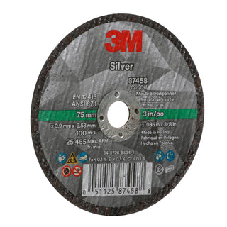 3M Silver Cut-Off Wheel, 87458, T1, 3 in x .035 in x 3/8 in