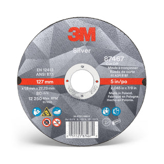 3M Silver Cut-Off Wheel, 87467, T1, 5 in x .045 in x 7/8 in