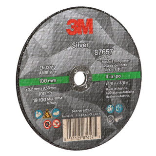 3M Silver Cut-Off Wheel, 87657, Type 1, 4 in x 1/8 in x 3/8 in