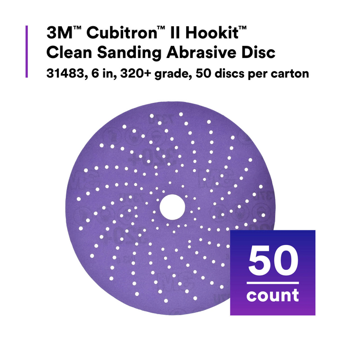 3M Cubitron II Hookit Clean Sanding Abrasive Disc, 31483, 6 in, 320+
grade