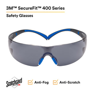 3M SecureFit Safety Glasses SF402SGAF-BLU, Blue/Gray