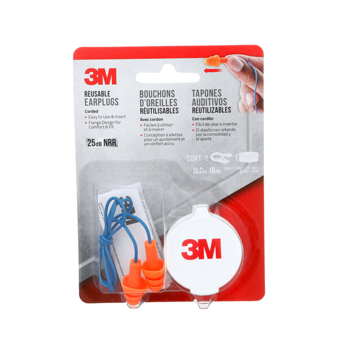 3M Corded Reusable Earplugs, 90586H1-DC, 1 pair with case/pack