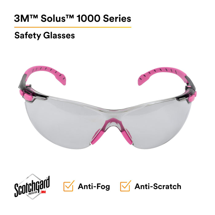 3M Solus 1000-Series Safety Glasses S1407SGAF, Pink/Black