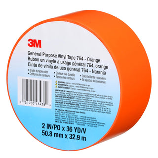 3M General Purpose Vinyl Tape 764, Orange, 3 in x 36 yd, 5 mil, 12 Roll/Case