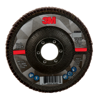 3M Flap Disc 769F, 80+, T29, 4-1/2 in x 7/8 in