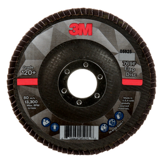 3M Flap Disc 769F, 120+, T29, 4-1/2 in x 7/8 in