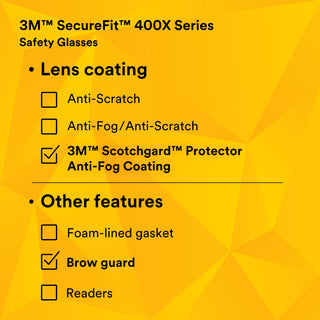 3M SecureFit 400 Series Safety Glasses SF403XSGAF-YEL, Yellow/Black