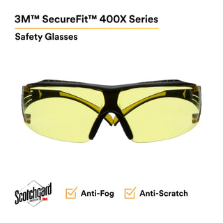 3M SecureFit 400 Series Safety Glasses SF403XSGAF-YEL, Yellow/Black