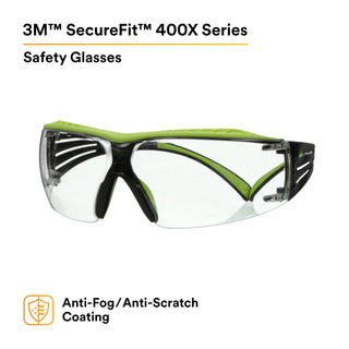 3M SecureFit 400 Series Safety Glasses SF401XAF-GRN, Green/Black