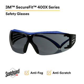 3M SecureFit 400 Series Safety Glasses SF402XSGAF-BLU, Blue/Gray