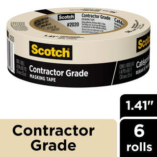 Scotch® Contractor Grade Masking Tape 2020-36AP6, 1.41 in x 60.1 yd(36mm x 55m)