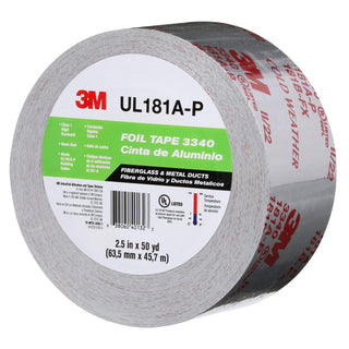 3M Foil Tape 3340, Silver, 2 1/2 in x 50 yd, 3.9 mil