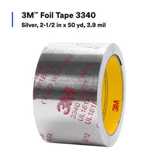 3M Foil Tape 3340, Silver, 2 1/2 in x 50 yd, 3.9 mil