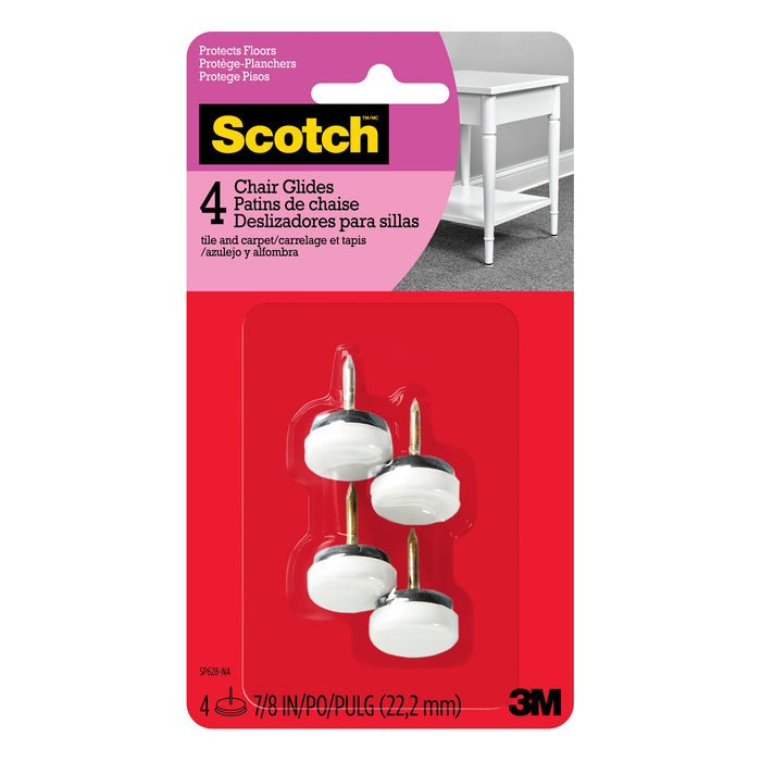 Scotch Glides SP628-NA, Nail-In Plastic, White, 13/16 in, 4pk