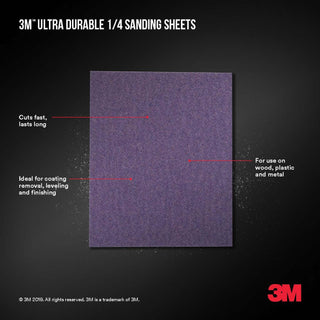 3M Ultra Durable Power Sanding 1/4 Sheet, 120 grit, 1/4Sht5pk120, 5 pk