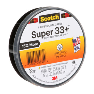 Scotch® Super 33+ Vinyl Electrical Tape, 3/4 in x 76 ft, 1 in Core,Black