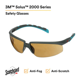 3M Solus 2000 Series, S2005SGAF-BGR, Gray/Blue-Green Temples