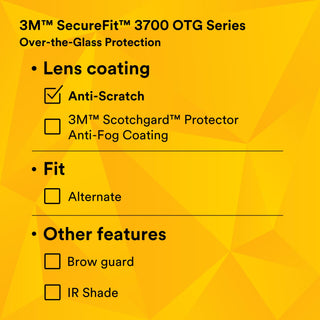 3M SecureFit 3700 Series, SF3702AS-BLU, Blue Temple, Gray OTG Anti-
scratch lens