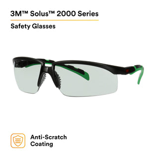 3M Solus 2000 Series, S2017AS-BLK, Black/Green Temples