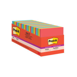 Post-it® Super Sticky Notes 654-24SSAN-CP, 3 in x 3 in (76 mm x 76 mm)